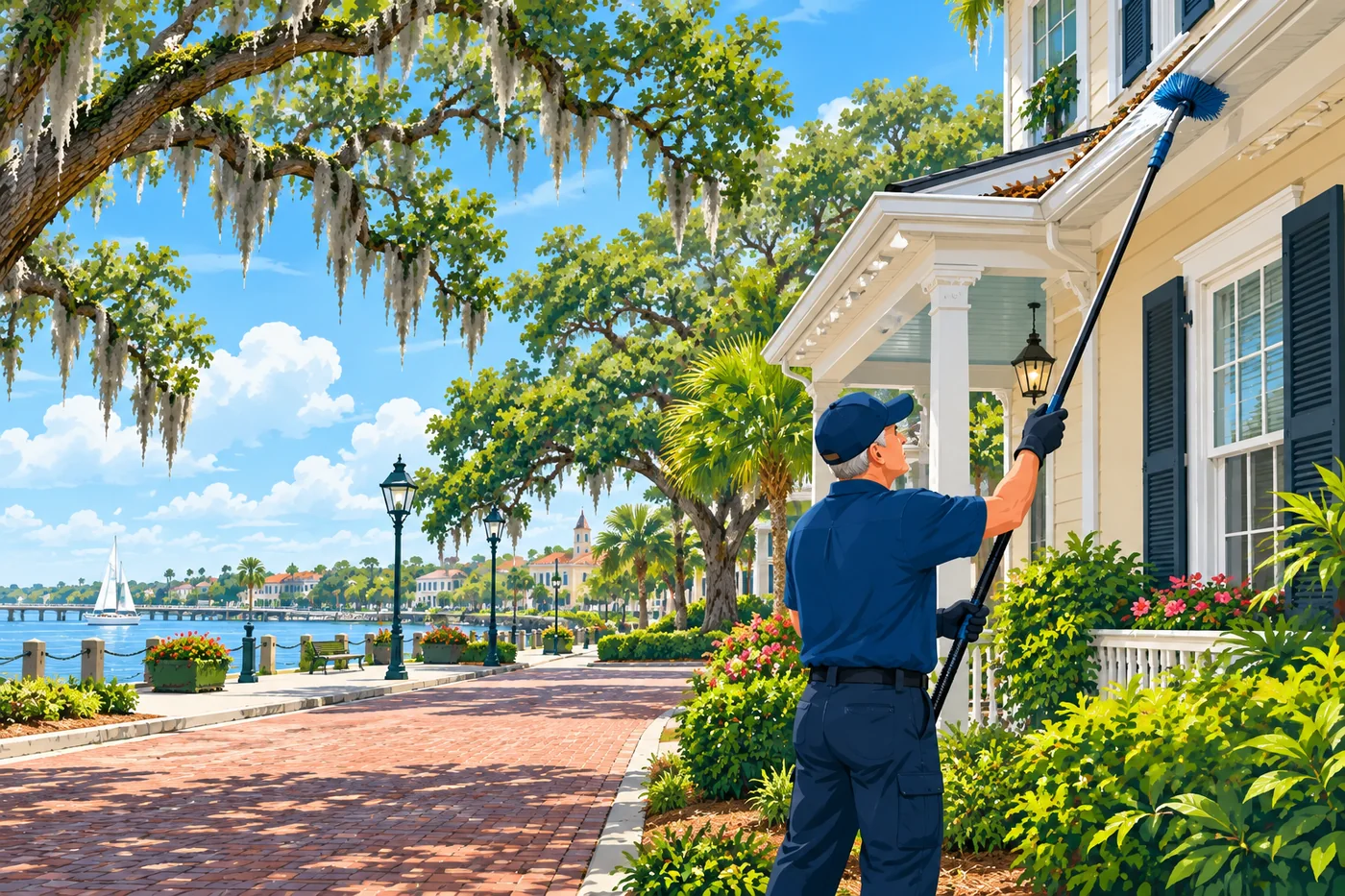 Illustration: gutter cleaning at a home in the Sanford area of Florida